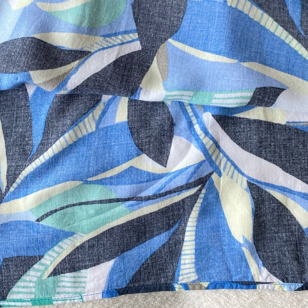 LOFT Blue Green Abstract Print Ruffle Sleeve Maxi Dress Large Petite - Picture 9 of 15